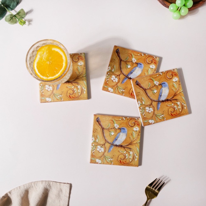 Vintage Bluebird Coaster With Cork Set Of 4