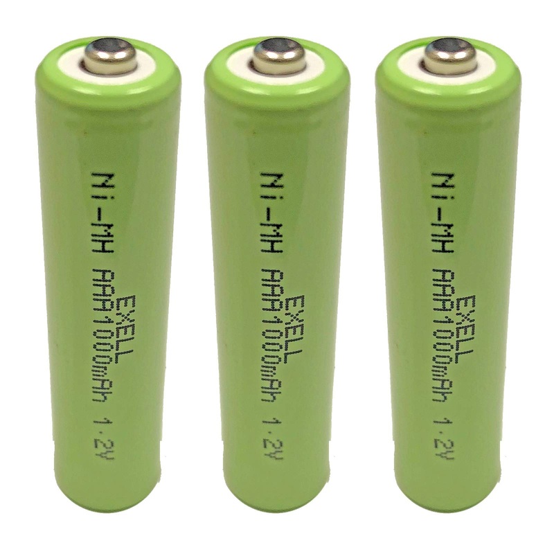 (3-PACK) Exell 1.2-Volt Nickel-Metal Hydride Rechargeable Button-Top Battery AAA 1000 mAh Battery Replacement for two radios radio controlled devices tech instruments/equipment