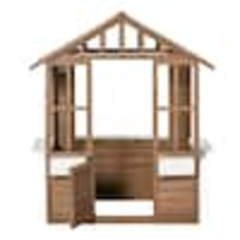 Tatayosi Outdoor Playhouse for Kids Wooden Cottage with Working Doors Windows Flowers Pot Holder P-DJ-67753